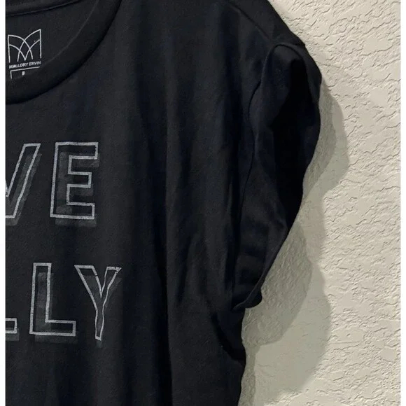 Mallory Ervin Thin Stretch Black T Shirt "LIVE FULLY" slogan Women’s Large - Picture 4 of 5